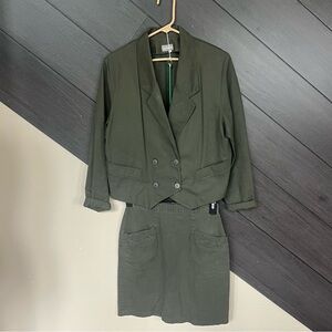 Olive Green Women's Blazer and Skirt Set